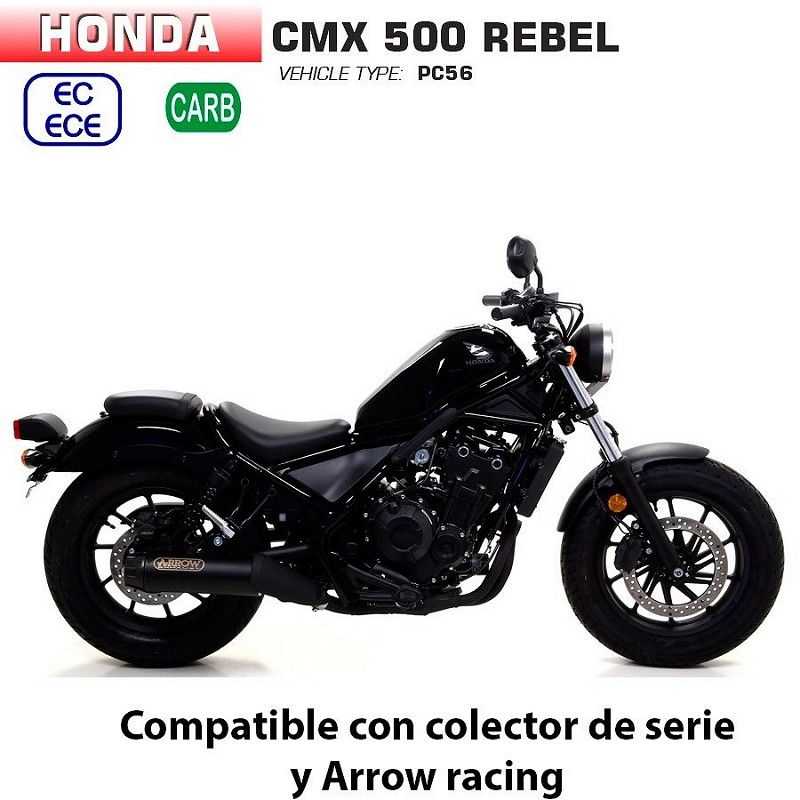 Escape Honda Rebel 500 2020 Arrow Rebel Inox Dark copa Carbono - vista 1