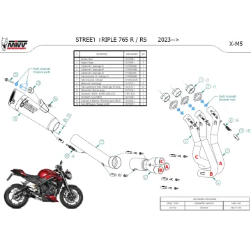 Escape completo Triumph Street Triple 765 2023-2024 MIVV X-M5 Black T.027.SC5B despiece