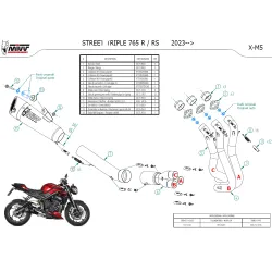 Escape completo Triumph Street Triple 765 2023-2024 MIVV X-M5 Black T.027.SC5B despiece