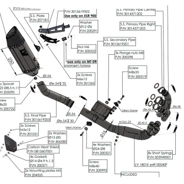 Escape completo Leovince Yamaha MT-09 - SP 2024-2026 LV-14 R homologado 15619K - despiece