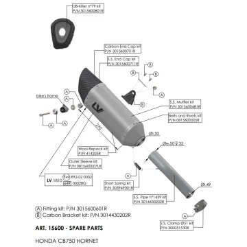 Escape Leovince Honda CB 750 Hornet 2023-2026 LV-14 R 15600 - despiece tecnico